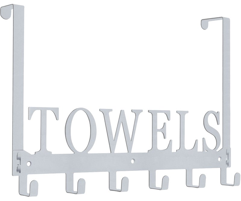 Kuhome Over The Door Hooks, Towel Rack for Bathroom, Door Mount Towel Hooks Bath Towel Hanger for Bedroom Kitchen Pool Beach Towels Bathrobe Wall Mount Towel Holder for Bathrooms (6 Hooks, Silver Grey) - Image 1