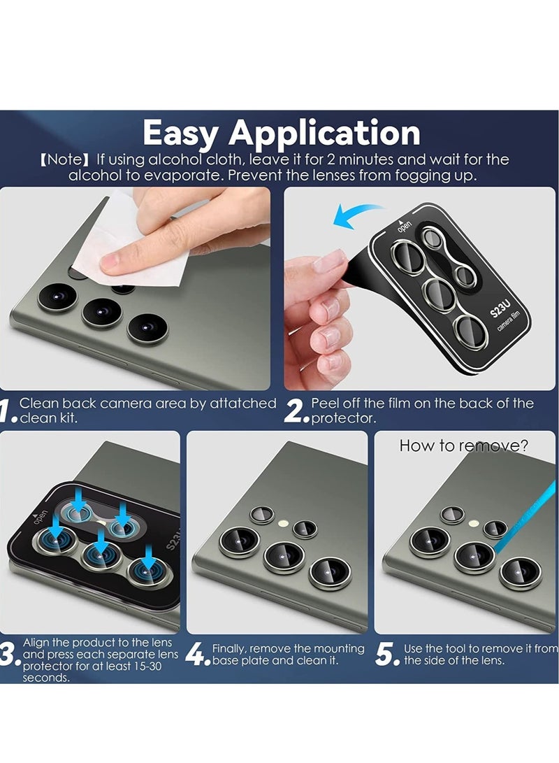 ELTRAZONE Samsung Galaxy S23 Ultra Camera Lens Protector, 9H Tempered Glass + Aluminum Alloy Metal Individual Lens Screen Ring for S23 Ultra 6.8in 5G 2023 - Green - Image 4