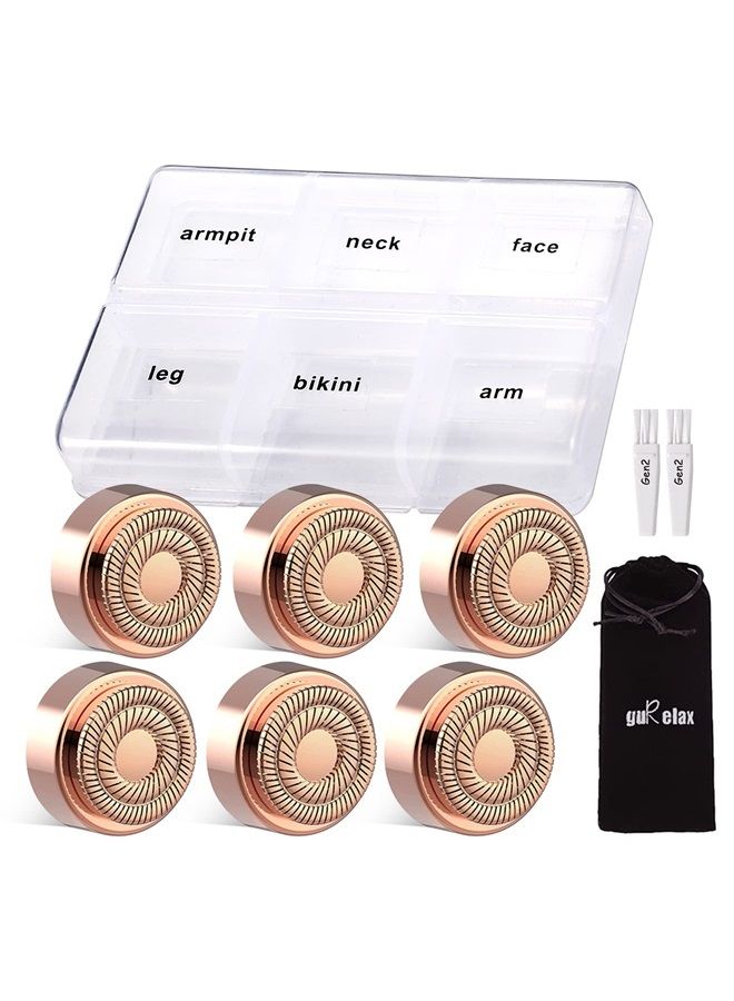 Gurelax Replacement Heads for Flawless, 6 Pcs 18k Gold Facial Hair Remover Replacement Head with Compartment Storage Box, Women Painless Replacement Blades for Finishing Touch Flawles