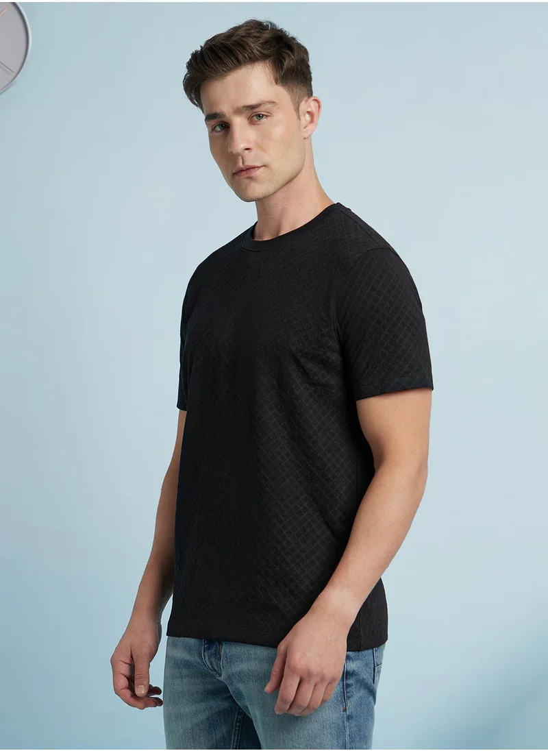 Dennis Lingo Men's Black Cotton Blend Solid Regular Fit T-Shirt