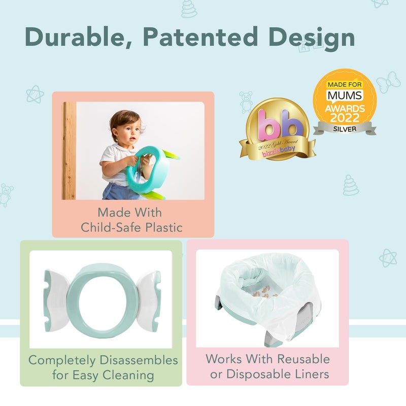 Kalencom Potette Plus 2-in-1 Travel Potty and Trainer Seat - Dual-Purpose Potty Training Toilet Seat - Portable Potty for Toddler Travel - with Durable, Lock-in Legs and Splash Guard - Pastel Mint - Image 3