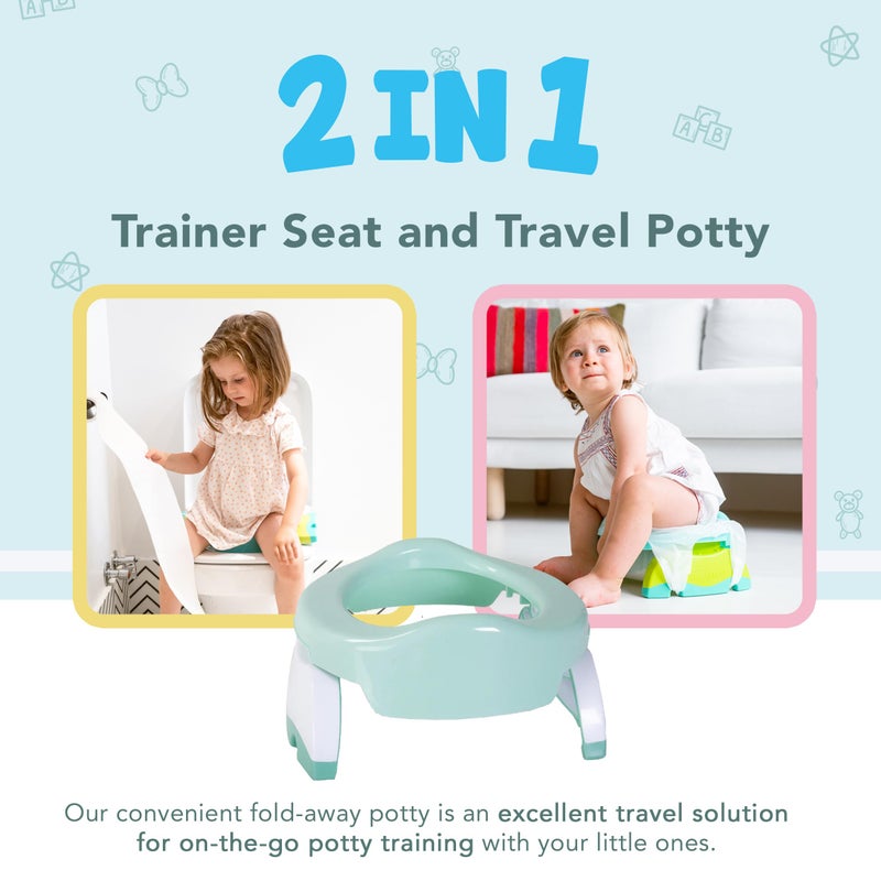 Kalencom Potette Plus 2-in-1 Travel Potty and Trainer Seat - Dual-Purpose Potty Training Toilet Seat - Portable Potty for Toddler Travel - with Durable, Lock-in Legs and Splash Guard - Pastel Mint - Image 4