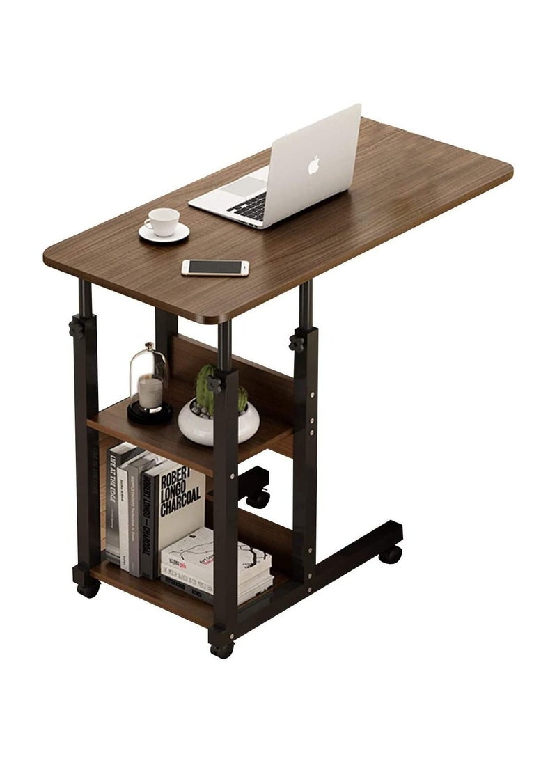 Adjustable Overbed Food Tray Table, Bedside Computer Desk with Wheels, Sofa Side End Laptop Table with Storage Sofa Woking Desk 60x40cm Portable Table