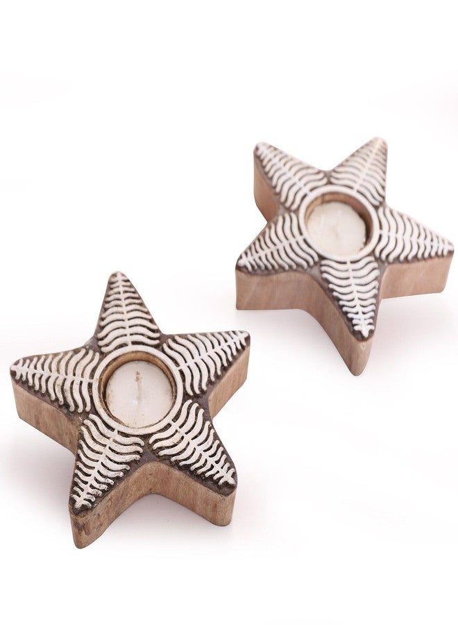 Anant infinity Tea Light Candle Holder Star Wooden Block Print Tea Light Candle Holders Diwali, Rangoli, Handmade Tlight Deepawali Decoration Items, Candle Holder Home Dcor AITL2-211 - Image 1