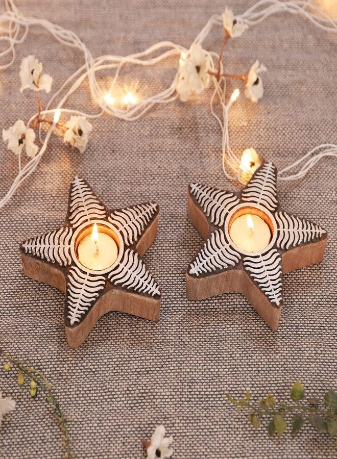 Anant infinity Tea Light Candle Holder Star Wooden Block Print Tea Light Candle Holders Diwali, Rangoli, Handmade Tlight Deepawali Decoration Items, Candle Holder Home Dcor AITL2-211 - Image 2