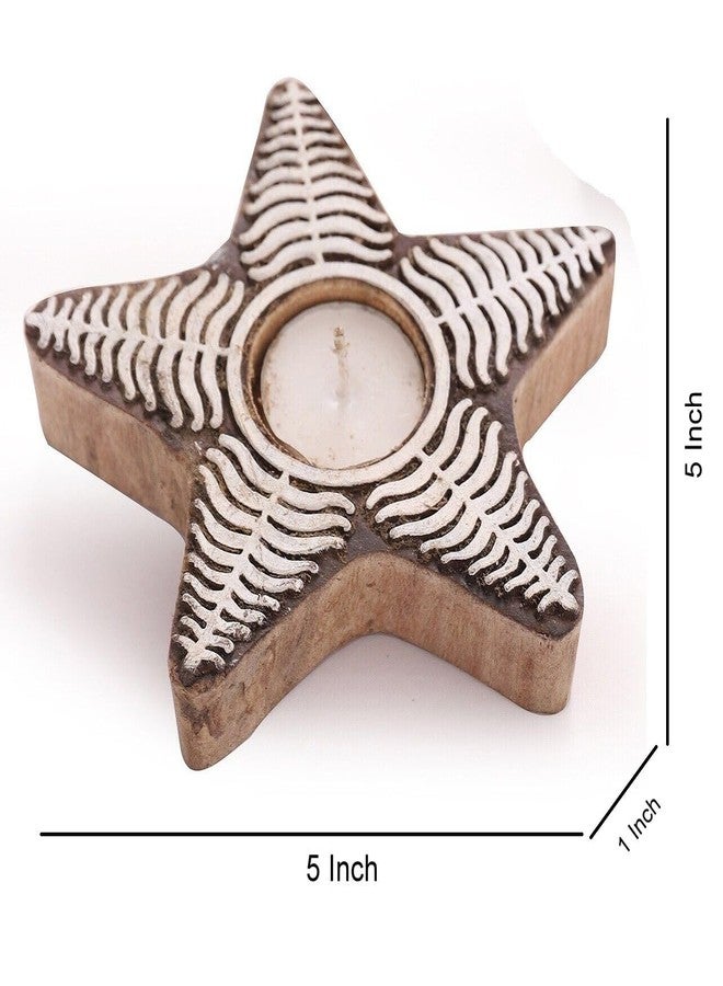 Anant infinity Tea Light Candle Holder Star Wooden Block Print Tea Light Candle Holders Diwali, Rangoli, Handmade Tlight Deepawali Decoration Items, Candle Holder Home Dcor AITL2-211 - Image 3