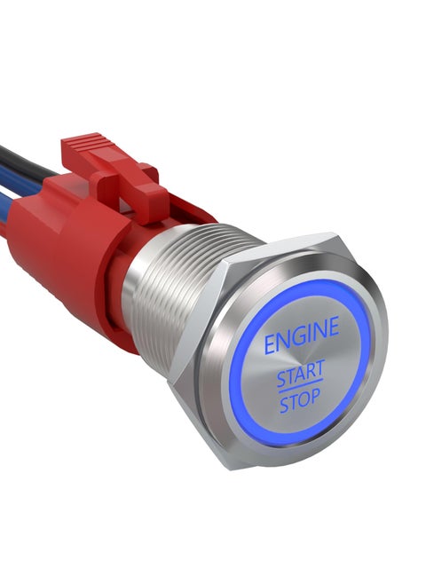 APIELE Push Start Ignition Switch, Off-(ON) Instant Engine Start Push Button Switch 19mm, 12V Waterproof Car Engine Push Button Switch with LED Light for Car(Blue LED)