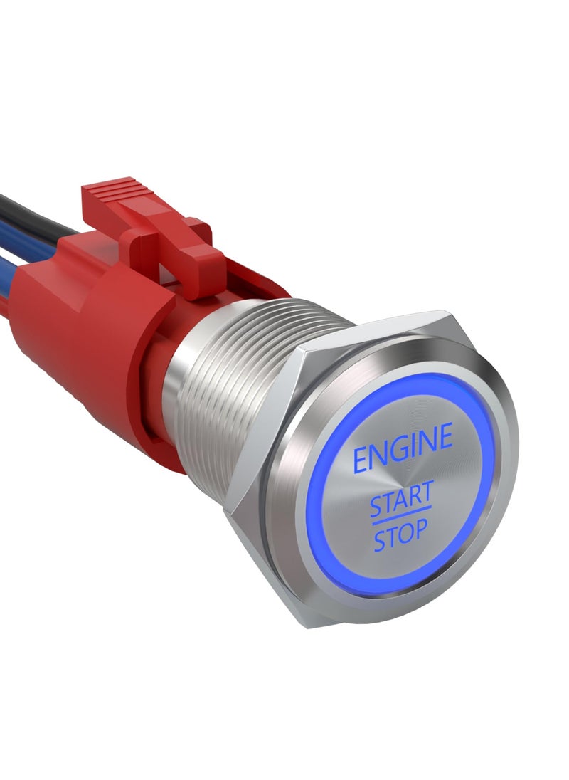 APIELE APIELE Push Start Ignition Switch, Off-(ON) Instant Engine Start Push Button Switch 19mm, 12V Waterproof Car Engine Push Button Switch with LED Light for Car(Blue LED)  - Image 1