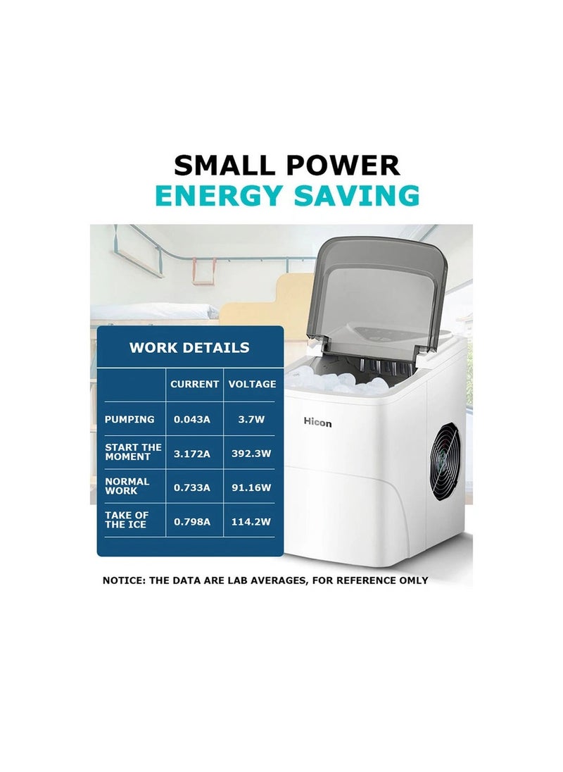Hover over image to zoom in  Hicon HZB-16AL Smart Ice Maker Machine 2L Large Capacity Water Tank Adjustable Ice Cube Size Fast Ice Maker Quiet Operation Full Ice Sensor Ice Cube Maker 105W - White