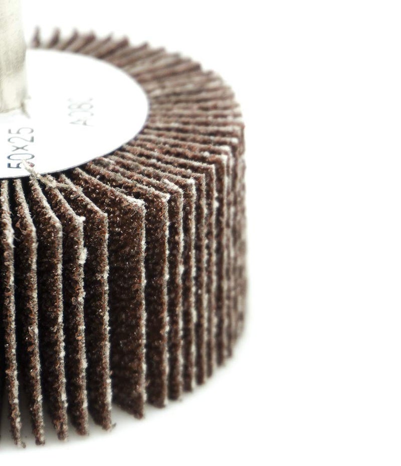 Benchmark Abrasives Aluminum Oxide 2 Inch Flap Wheel - 1â€ Length 1/4" Shank Mounted Sander for Deburring, Sanding, Grinding, Paint Removal - Polishing Wheel for Drill & Grinder (10 Pack) - 40 Grit - Image 2