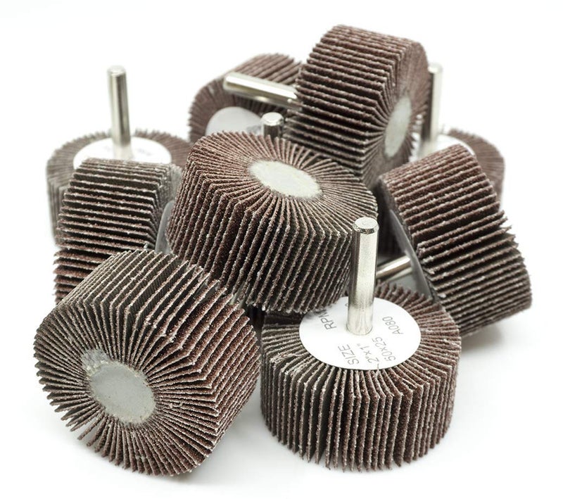Benchmark Abrasives Aluminum Oxide 2 Inch Flap Wheel - 1â€ Length 1/4" Shank Mounted Sander for Deburring, Sanding, Grinding, Paint Removal - Polishing Wheel for Drill & Grinder (10 Pack) - 40 Grit - Image 1