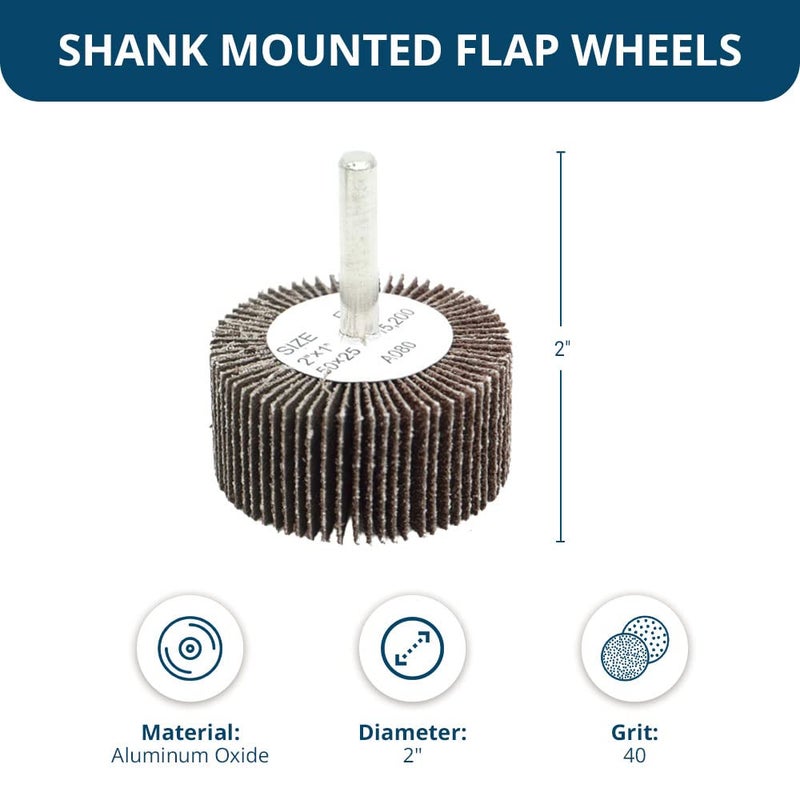 Benchmark Abrasives Aluminum Oxide 2 Inch Flap Wheel - 1â€ Length 1/4" Shank Mounted Sander for Deburring, Sanding, Grinding, Paint Removal - Polishing Wheel for Drill & Grinder (10 Pack) - 40 Grit - Image 5