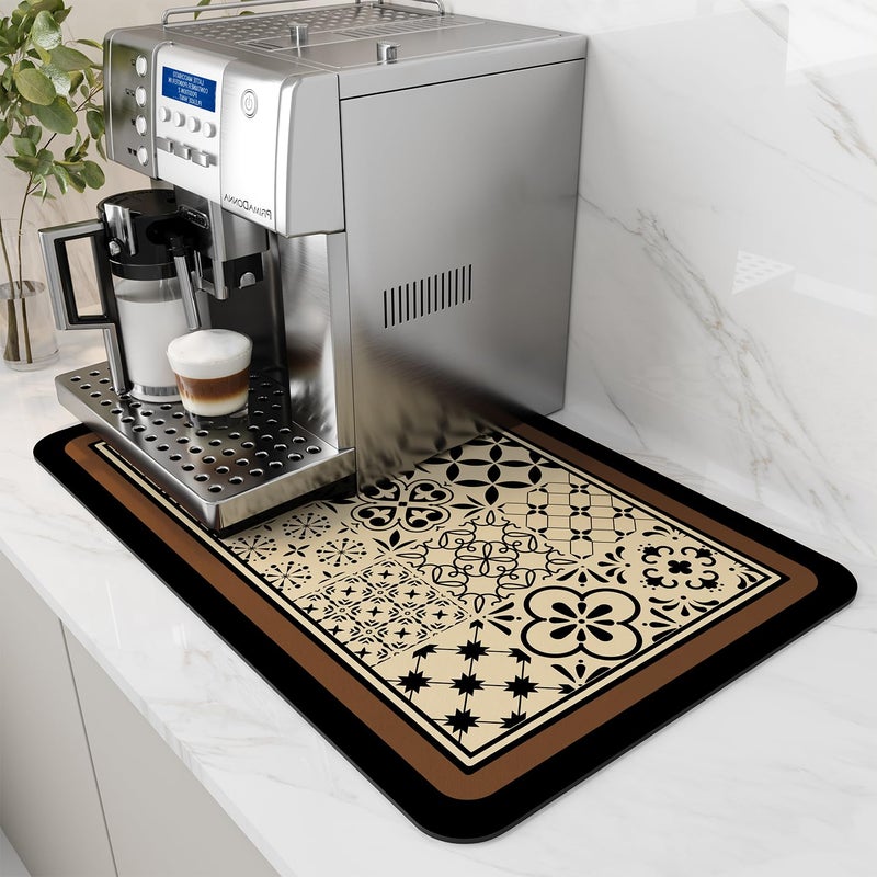 AMOAMI Coffee Mat Hide Stain Rubber Backed Absorbent Dish Drying Mat for Kitchen Counter Fits Under Coffee Maker KHAKI 16X24 - Image 2