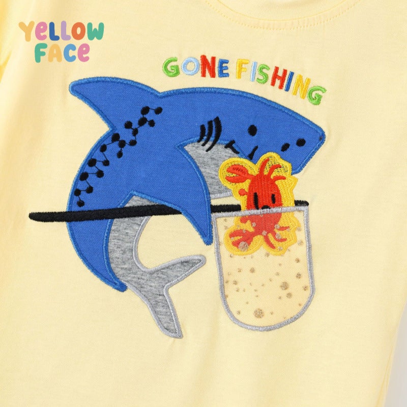 Boys Short Sleeve Shark Embroidery T-Shirt - Image 4