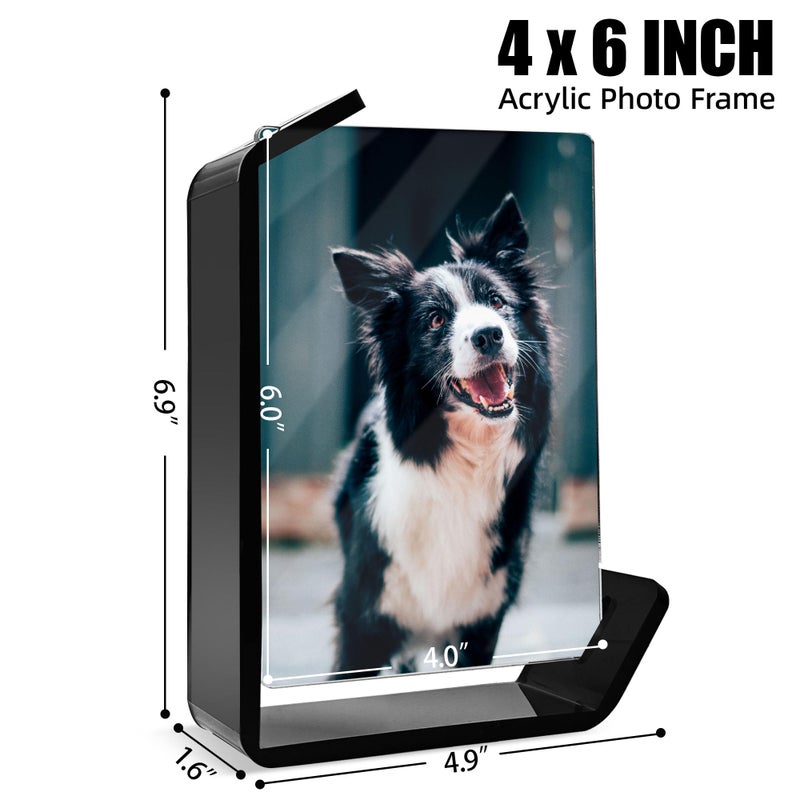 MFoffice 4x6 Picture Frame, 2 Pack Floating Acrylic Photo Frames, Double Sided Modern Tabletop Stands, Horizontal and Vertical Display for Home Office Decoration, Black - Image 2