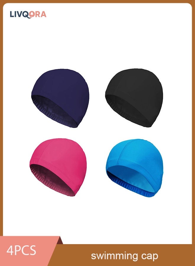 ليفقورا طقم 4 قبعات سباحة للجنسين – قماش نايلون سبانديكس، مريح ولا يشد الشعر، مناسب للرجال والنساء والأطفال - Image 1
