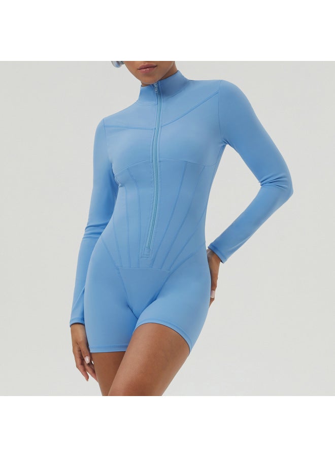 European And American Yoga Suit Body Shaping Suit Half-zipper Vertical Collar Sports Suit Women's Abdominal Tight Fitness Suit