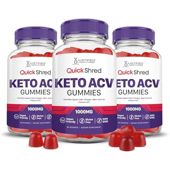 Justified Laboratories Quick Shred Keto ACV Gummies Advanced Formula 1000MG Apple Cider Vinegar Gummies with Pomegranate Beet Juice Powder & B12 Vegan, Non-GMO 180 Gummys
