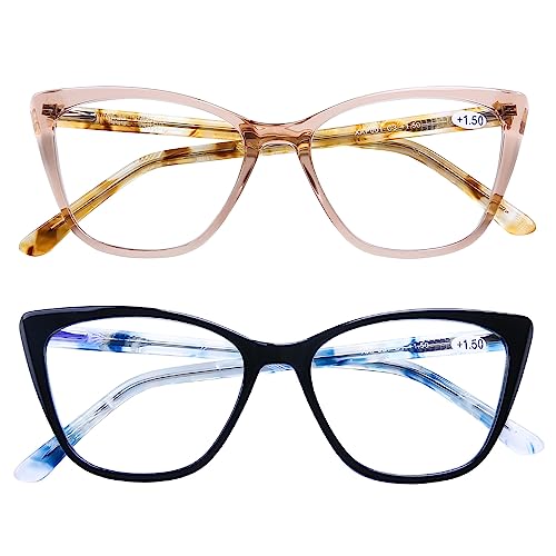 AQWANO Oversized Blue Light Block Reading Glasses Women, Stylish Cateye Computer Readers Designer Anti Glare UV Filter,1.75 - Image 1