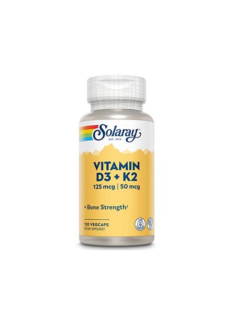 SOLARAY Vitamin D3 + K2, D & K Vitamins for Calcium Absorption and Support for Healthy Cardiovascular System & Arteries, Non-GMO & No Soy (120 Servings, 120 VegCaps)