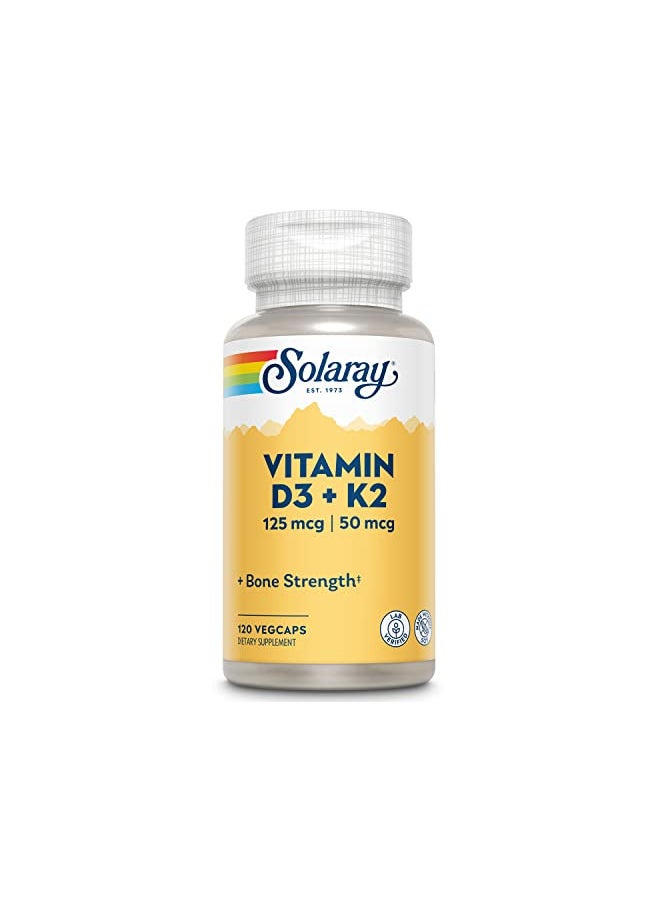 SOLARAY Vitamin D3 + K2, D & K Vitamins for Calcium Absorption and Support for Healthy Cardiovascular System & Arteries, Non-GMO & No Soy (120 Servings, 120 VegCaps)