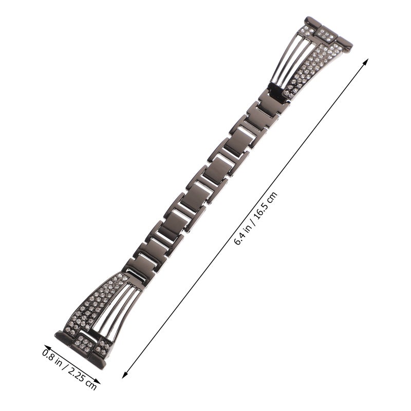 1Pc Stainless Steel Watch Band Delicate Fanshaped Rhinestone Inlaid Wristband Replacement Strap Compatible for Fitbit (Black) - Image 2