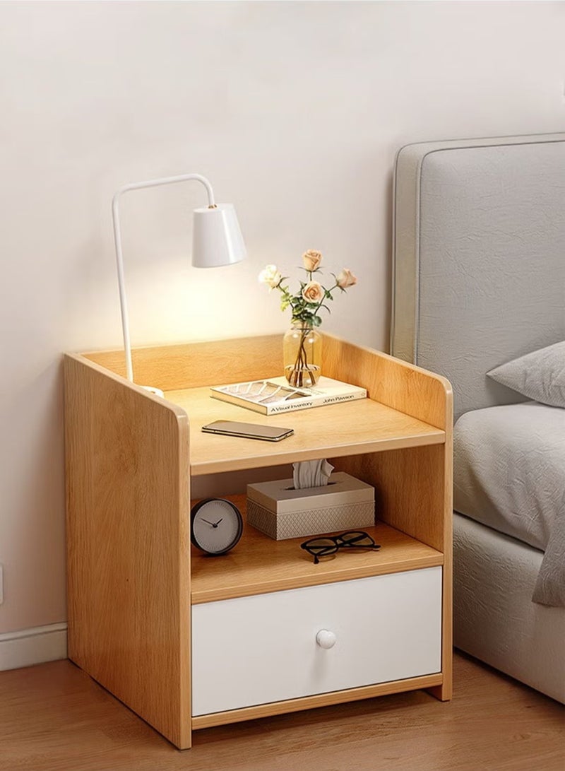 دوركو طاولة بجانب السرير | طاولة بجانب السرير مع درج ورف تخزين مفتوح، طاولة جانبية حديثة على الطراز الاسكندنافي طاولة جانبية صغيرة بسيطة بجانب السرير لغرفة النوم وغرفة المعيشة، خشب البلوط 32X26X40 سم - بني - Image 1