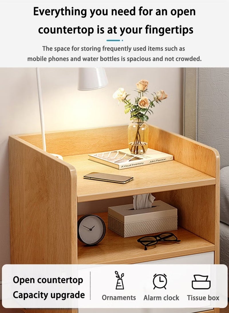 دوركو طاولة بجانب السرير | طاولة بجانب السرير مع درج ورف تخزين مفتوح، طاولة جانبية حديثة على الطراز الاسكندنافي طاولة جانبية صغيرة بسيطة بجانب السرير لغرفة النوم وغرفة المعيشة، خشب البلوط 32X26X40 سم - بني - Image 2