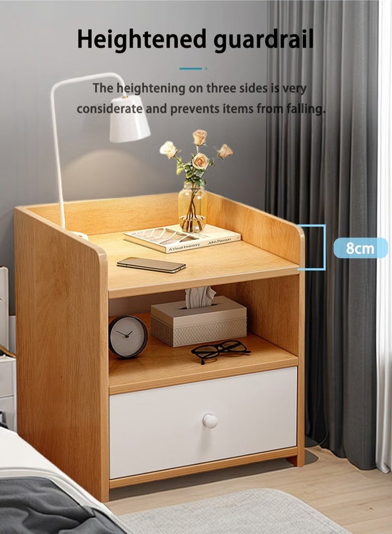 دوركو طاولة بجانب السرير | طاولة بجانب السرير مع درج ورف تخزين مفتوح، طاولة جانبية حديثة على الطراز الاسكندنافي طاولة جانبية صغيرة بسيطة بجانب السرير لغرفة النوم وغرفة المعيشة، خشب البلوط 32X26X40 سم - بني - Image 3