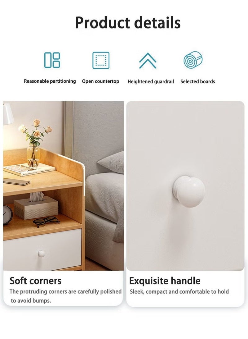 دوركو طاولة بجانب السرير | طاولة بجانب السرير مع درج ورف تخزين مفتوح، طاولة جانبية حديثة على الطراز الاسكندنافي طاولة جانبية صغيرة بسيطة بجانب السرير لغرفة النوم وغرفة المعيشة، خشب البلوط 32X26X40 سم - بني - Image 4