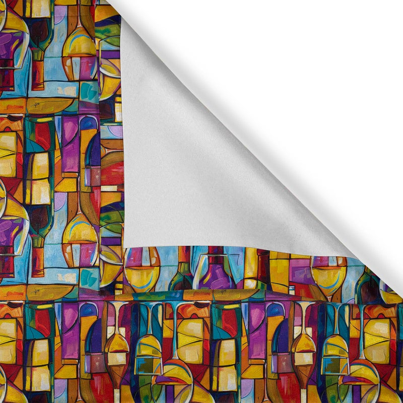 Ambesonne Ambesonne Colorful Valance & Tier Curtain 3 pcs Set  Avant-Garde Wine Bottles and Cups Abstract Paint with Geometric Shapes  Window Treatments for Kitchen Room Decor  55"" x 24""  Purple Blue Multicolor - Image 3