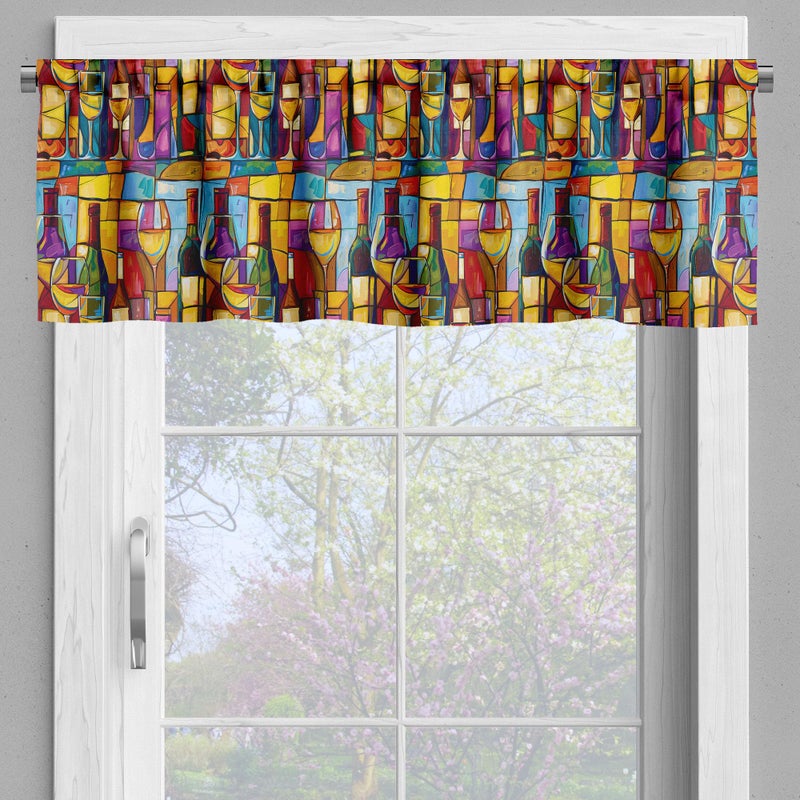 Ambesonne Ambesonne Colorful Valance & Tier Curtain 3 pcs Set  Avant-Garde Wine Bottles and Cups Abstract Paint with Geometric Shapes  Window Treatments for Kitchen Room Decor  55"" x 24""  Purple Blue Multicolor - Image 5