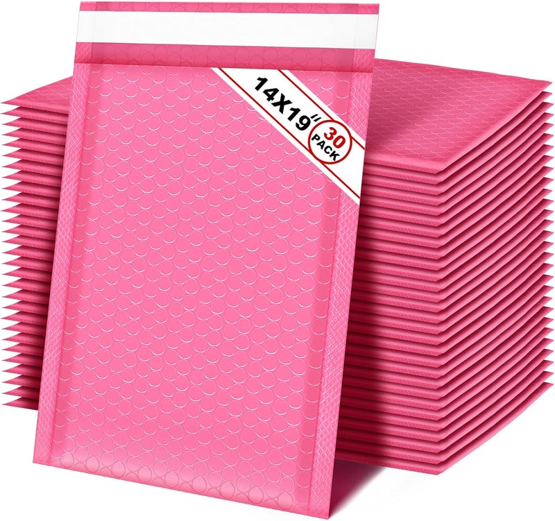 Henoyso 30 Pcs Extra Large Bubble Mailers 14 x 19 Inches Resealable Padded Envelopes Waterproof Shipping Bags Poly Padded Mailers Bulk for Mailing Packaging Small Business(Pink) - Image 1