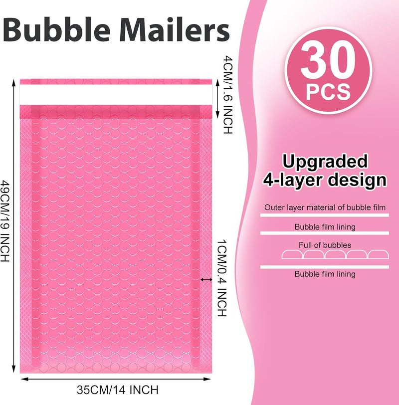 Henoyso 30 Pcs Extra Large Bubble Mailers 14 x 19 Inches Resealable Padded Envelopes Waterproof Shipping Bags Poly Padded Mailers Bulk for Mailing Packaging Small Business(Pink) - Image 2
