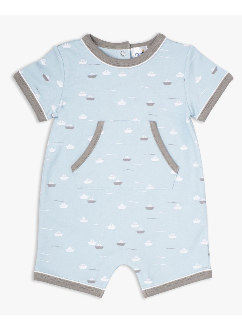 MOON 100% Cotton Romper 3-6M Teal - Little Boat - Image 1