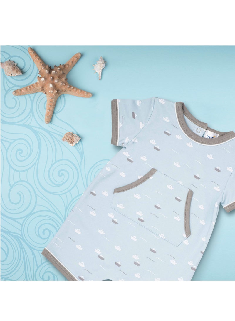 MOON 100% Cotton Romper 3-6M Teal - Little Boat - Image 5