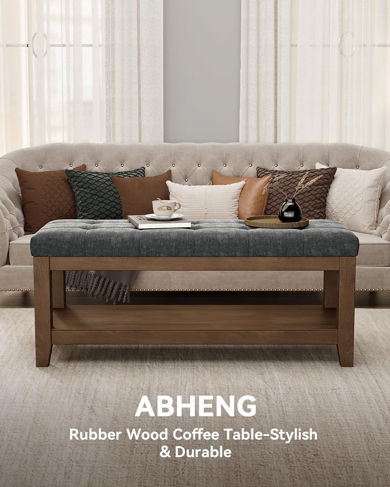 ABHENG مقعد أحذية من خشب المطاط الصلب ABHENG، مقعد مبطن بـ PU سهل التنظيف، قدرة تحميل 770LB، تخزين موفر للمساحة لمدخل المنزل/غرفة المعيشة، تجميع سهل، طراز عتيق، 43.3"x15.7"x17.7"، بني، UASND65R - Image 3