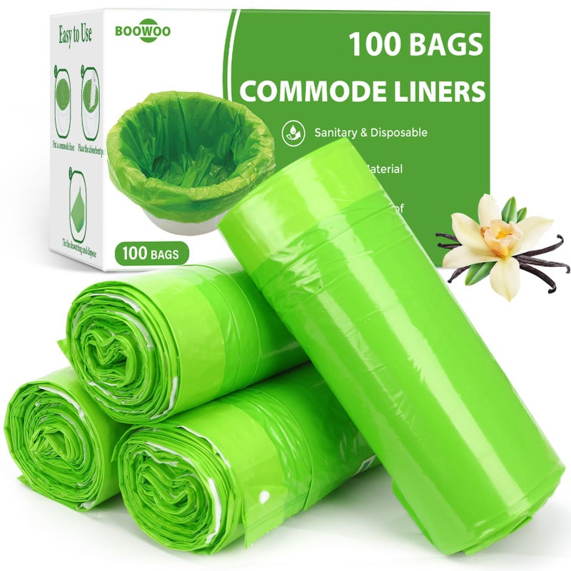 Boowoo Bedside Commode Liners  100 Leakproof Toilet Liners For Bedside Commode  Scented Adult Potty Chair Liners  Commode Liners For Commode Chair  Bedpan  Bucket Toilet (100 Bags Only) - Image 1