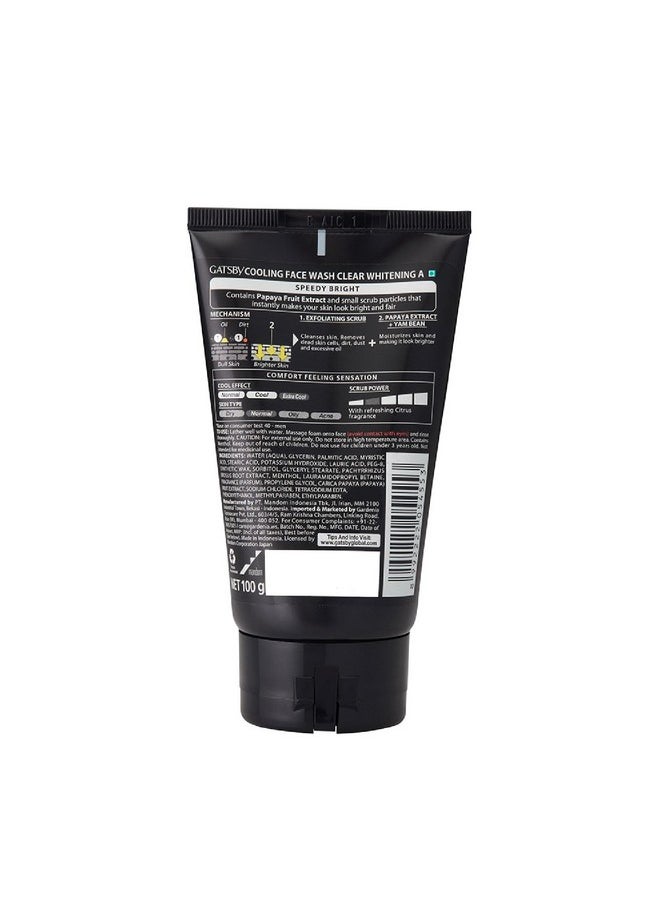 GATSBY Cooling Face Wash - Clear Whitening, Contains Papaya & Yam Bean Extracts, Removes Dullness, Speedy Bright, 100Gm  - Image 2