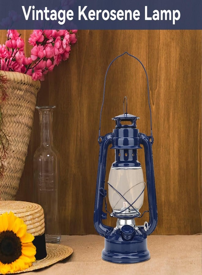 فانوس يعمل بالزيت، فانوس إعصار، مصباح زيت، فانوس معلق خارجي، فانوس مزارع، فانوس إعصار عتيق، فانوس داخلي وخارجي للتعليق أو وضعه على الطاولة (أزرق) - Image 4