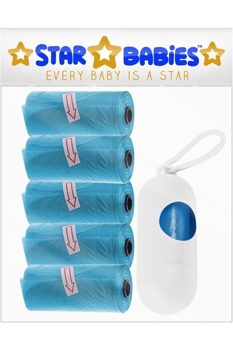 Star Babies - Pack of 5/75 Bags Scented Nappy Bag Blue & Assorted Dispenser - Image 1
