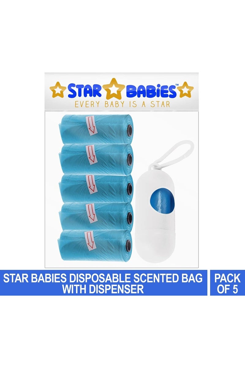 Star Babies - Pack of 5/75 Bags Scented Nappy Bag Blue & Assorted Dispenser - Image 2