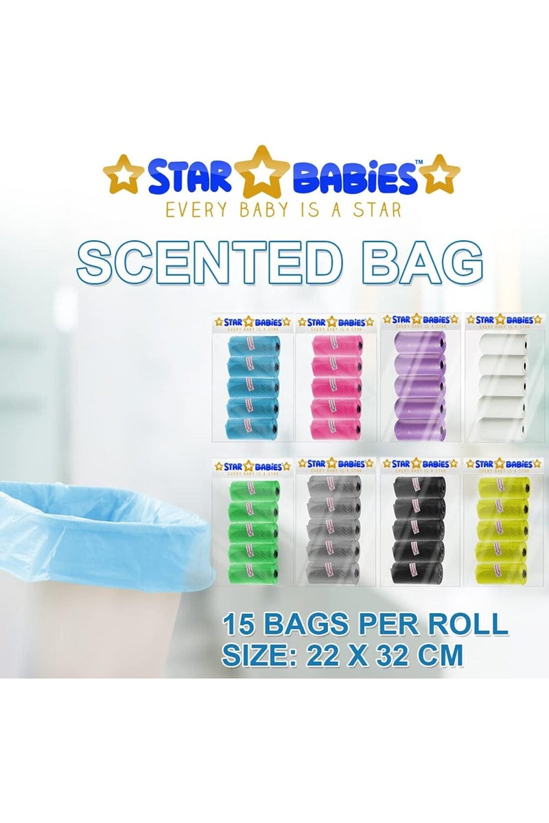 Star Babies - Pack of 5/75 Bags Scented Nappy Bag Blue & Assorted Dispenser - Image 5