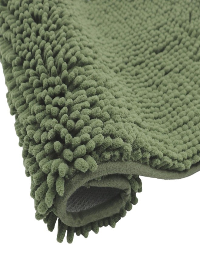 Reyox Chenille Bath Mat, Toilet Rugs U Shaped, Soft Plush Bath Bathroom Rug, Absorbent Shaggy Bathroom Contour Rug Olive Green 19.7"x15.7" - Image 3