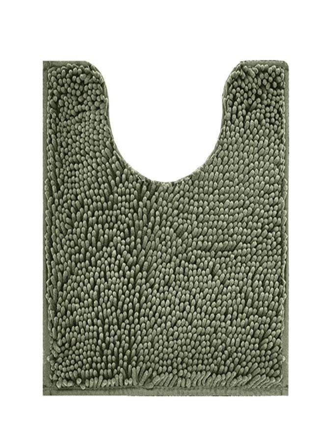 Reyox Chenille Bath Mat, Toilet Rugs U Shaped, Soft Plush Bath Bathroom Rug, Absorbent Shaggy Bathroom Contour Rug Olive Green 19.7"x15.7" - Image 1