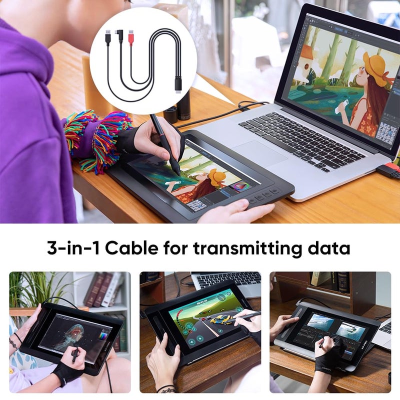 XPPen AC97 3 in 1 Cable for Artist 12, Artist 10/12/13/16 2nd, Artist Pro 14(Gen2)/16(Gen2), Innovator 16 Drawing Tablet - Creative Pen Display Cable - Image 4