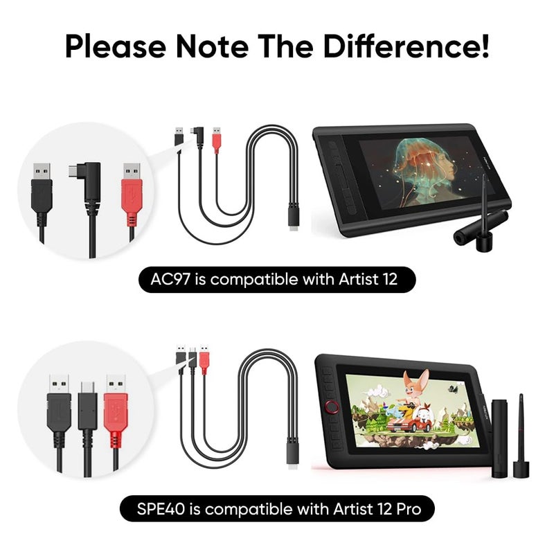 XPPen AC97 3 in 1 Cable for Artist 12, Artist 10/12/13/16 2nd, Artist Pro 14(Gen2)/16(Gen2), Innovator 16 Drawing Tablet - Creative Pen Display Cable - Image 3