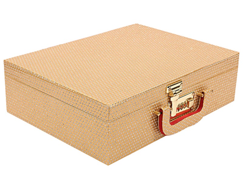 Kuber Industries Kuber Industries Multipurpose Wooden Glitter Dot Design 3 Rod Bangle Box/Organizer/Case With Mirror & Number Lock System (Gold)-47KM0601 