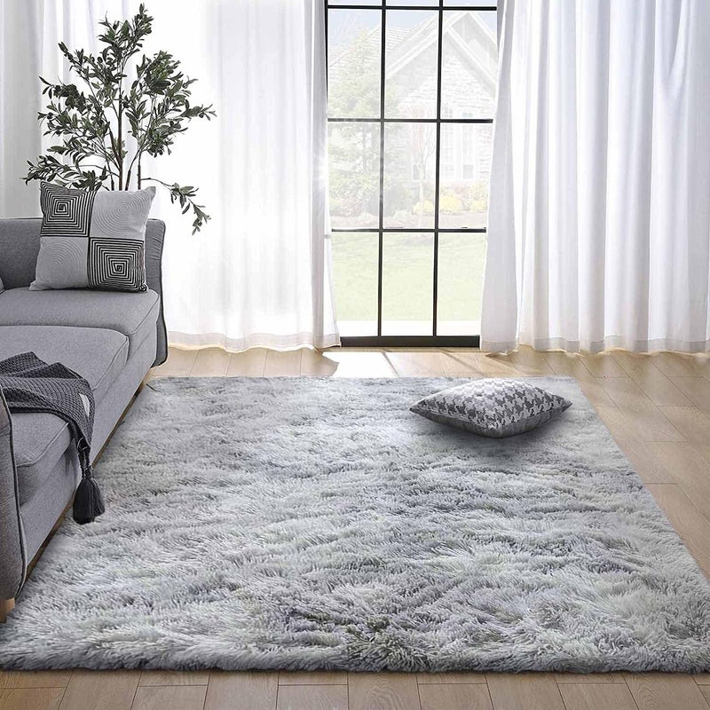 Fluffy Area Rug - Soft Anti-Slip Carpet for Living Room and Bedroom (Grey White, 80x120cm) - Image 1