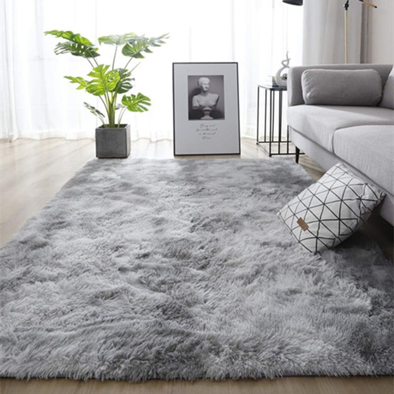 Fluffy Area Rug - Soft Anti-Slip Carpet for Living Room and Bedroom (Grey White, 80x120cm) - Image 2